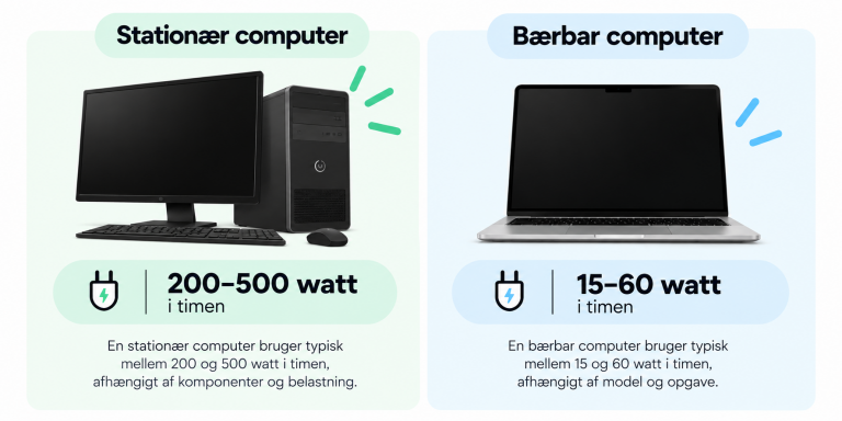 Stationaer computer vs. baerbar wattforbrug - Hvor meget strøm bruger en computer  - myway