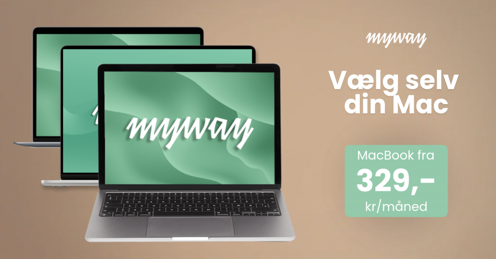 Udvalg af Apple MacBooks på abonnement hos myway fra 329 kr. om måneden.